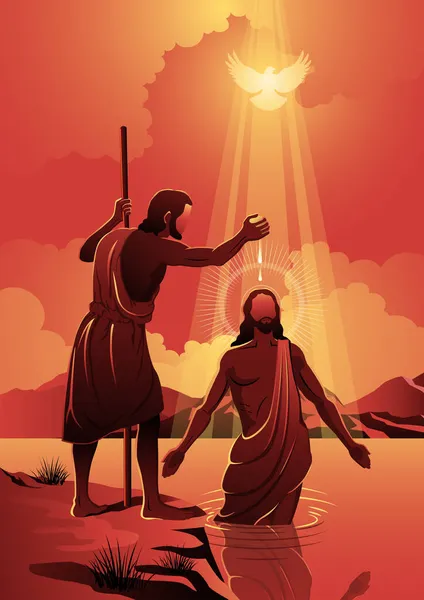 Jezus Ochrzczony Przez Jana Chrzciciela Ilustracja Wektora — Wektor stockowy