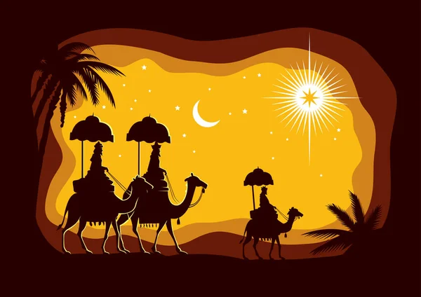Perjalanan Bethlehem Tiga Orang Bijak - Stok Vektor