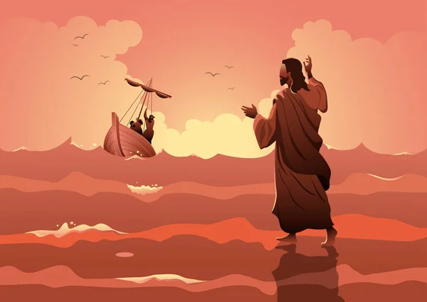 耶稣基督在水上行走 — 图库矢量图片