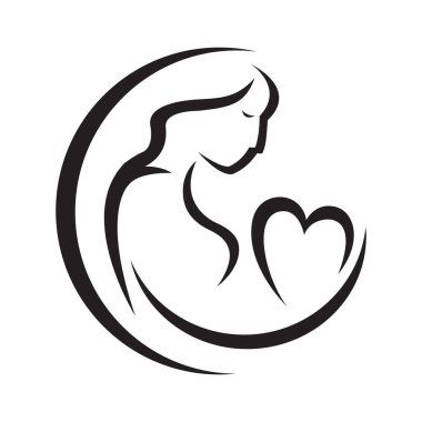 Kalbini tutan bir annenin resmi. Simge ve logo illüstrasyonu