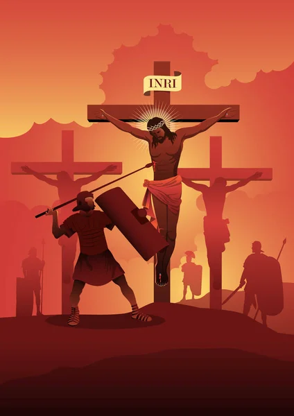 Egy Római Katona Leszúrja Jézus Krisztust — Stock Vector