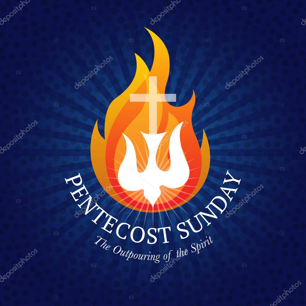 Pentecost sunday with Holy Spirit in flame