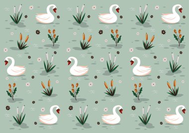 Swans Seamless on light green background