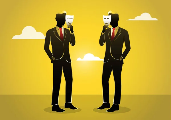 Two Businessmen Talking Each Other Using Mask — Stok Vektör