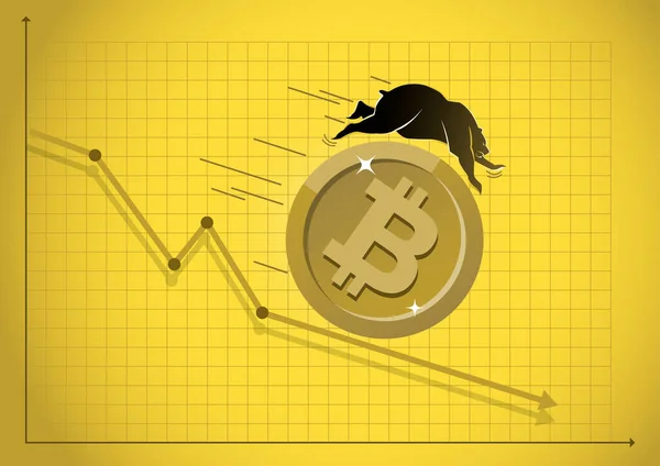 Bear Bitcoin Bearish Market Trend Vector Illustration — Vettoriale Stock