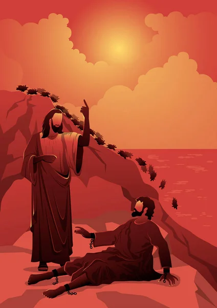 Exorcisme Démoniaque Gérasène Par Jésus Christ — Image vectorielle