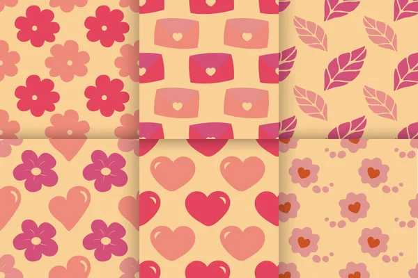 Conjunto de padrões sem costura para Dia dos Namorados com elementos desenhados à mão bonitos — Vetor de Stock