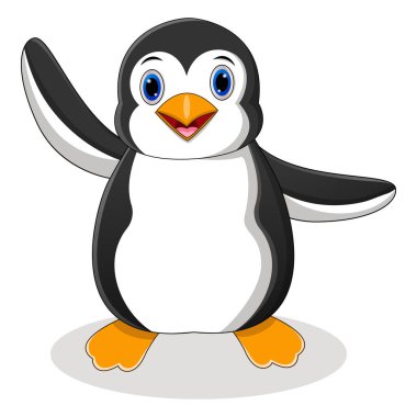 Şirin bebek penguen karikatür beyaz arka plan üzerinde izole sallayarak vektör çizim