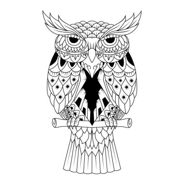 Vektör el çizilmiş Baykuş zendalının üzerinde oturuyor