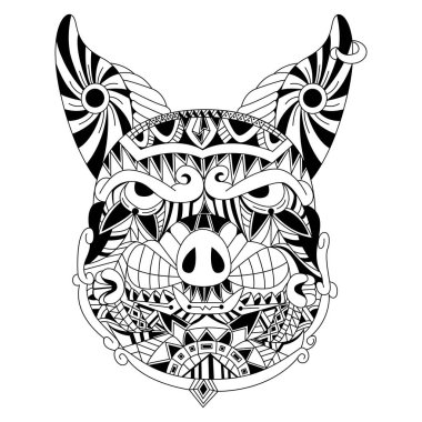 Zentangle stili domuz kafası çizilmiş.