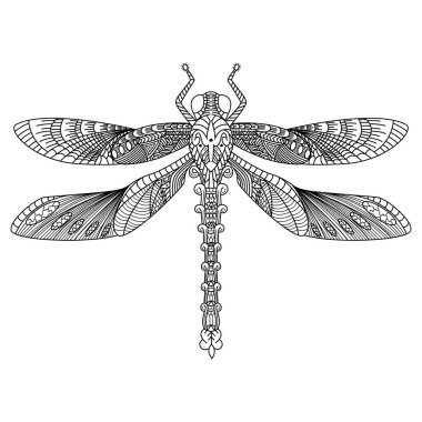 Zentangle tarzında Dragonfly 'ın el çizimi