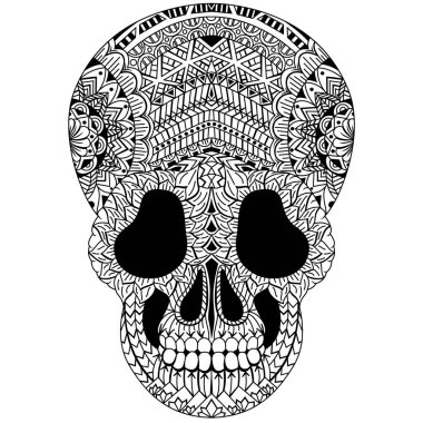 Zentangle tarzında kafatası başı çizilmiş