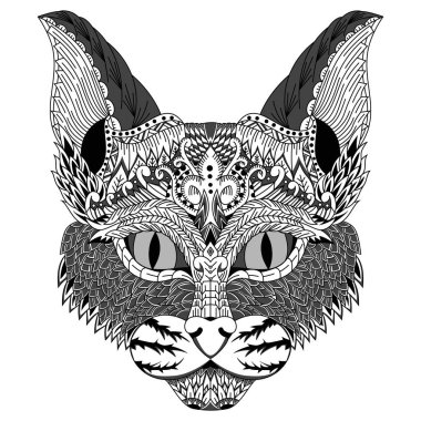 Zentangle tarzında kedi kafası çizilmiş.