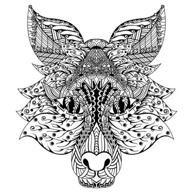 Zentangle tarzında çizilmiş tilki kafası