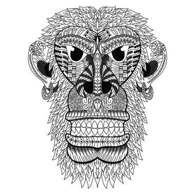 Zentangle tarzında elle çizilmiş maymun kafası
