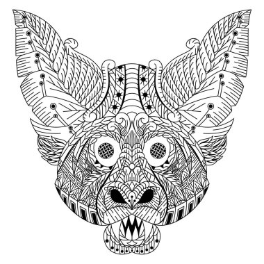 Zentangle stili yarasa kafası çizilmiş.