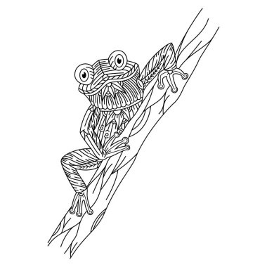 Zentangle tarzında elle çizilmiş kurbağa