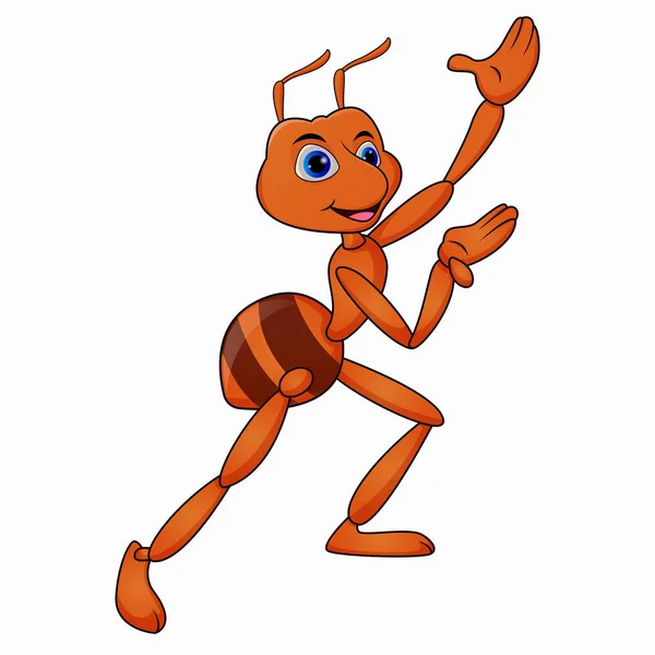 Ευτυχισμένο Μυρμήγκι Καρτούν Παρουσίαση Λευκό Φόντο — Διανυσματικό Αρχείο