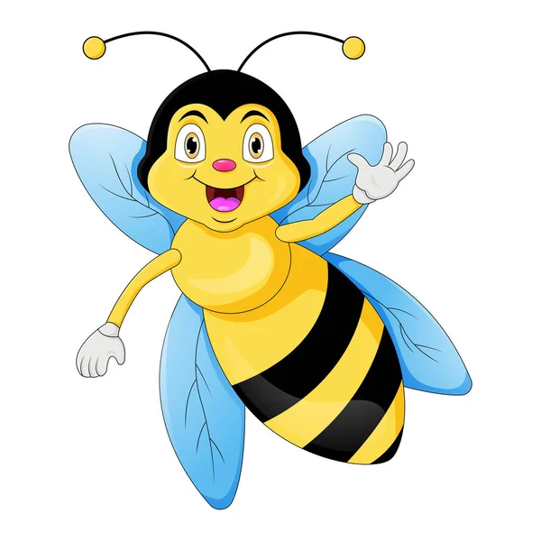 Niedliche Biene Cartoon Winkende Hand — Stockvektor