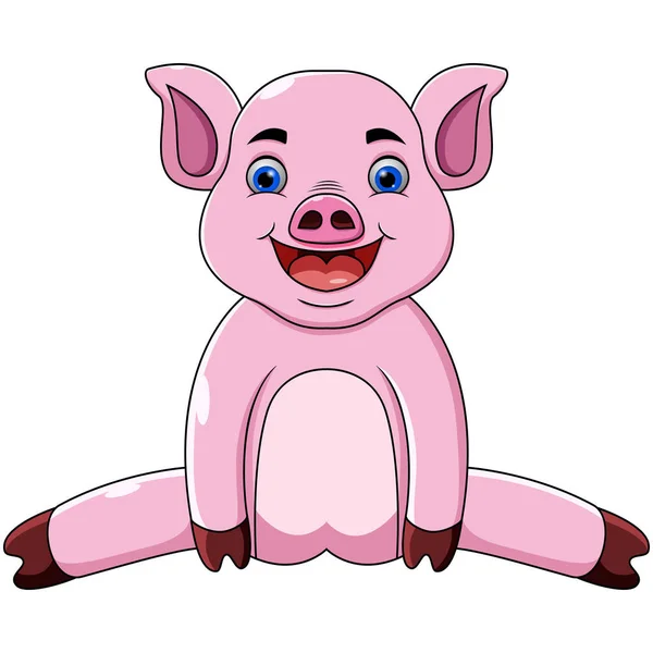 Mignon Dessin Animé Porc Assis Sur Fond Blanc — Image vectorielle