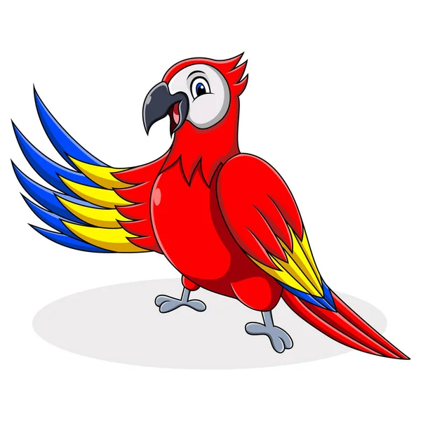 Carino Macaw Cartone Animato Ala Ondulante — Vettoriale Stock
