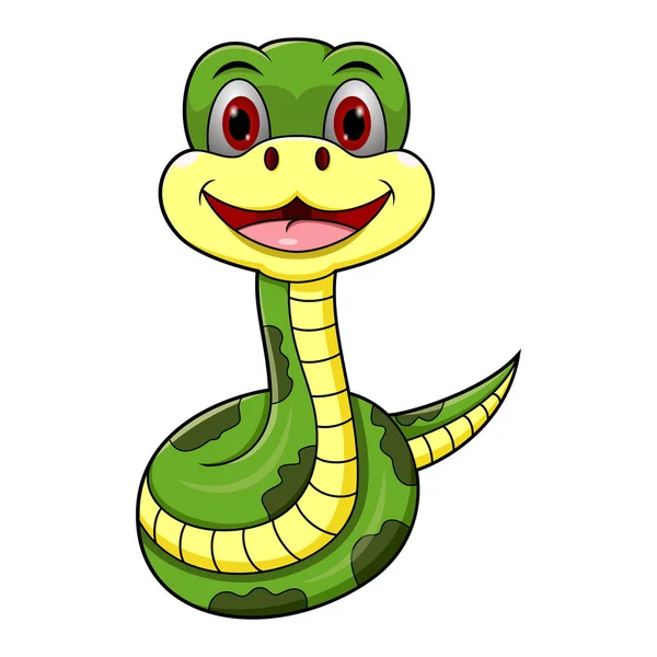 Desenhos Animados Bonito Sorriso Cobra Feliz — Vetor de Stock