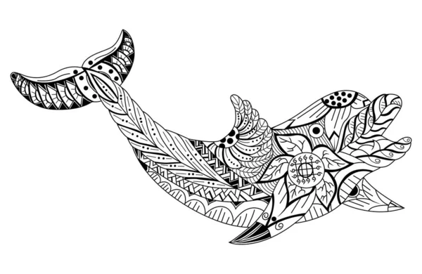 Hand Dras Zentangle Stiliserade Tecknade Dolphin — Stock vektor
