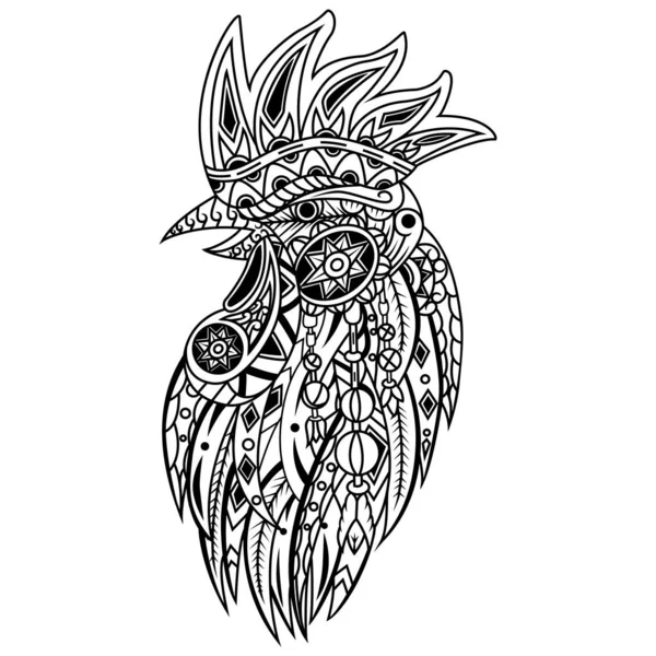 Mão Desenhada Galo Estilo Zentangle — Vetor de Stock