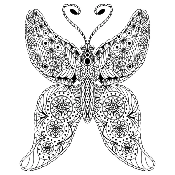 Hand Drawn Butterfly Zentangle Style — Stock Vector