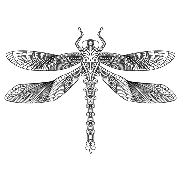 Hand Dras Dragonfly Zentangle Stil — Stock vektor