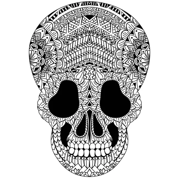 Mano Dibujada Cabeza Cráneo Estilo Zentangle — Archivo Imágenes Vectoriales