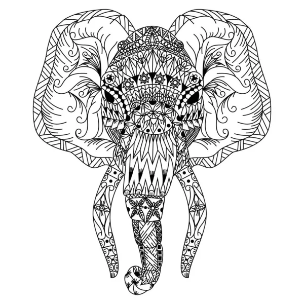 Disegnato Mano Testa Elefante Stile Zentangle — Vettoriale Stock