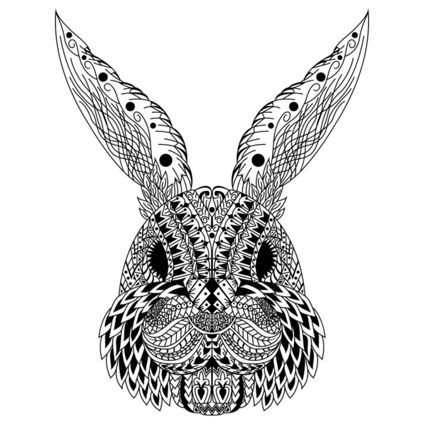 Mano Dibujada Cabeza Conejo Estilo Zentangle — Vector de stock