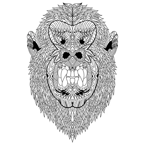 Disegnato Mano Testa Gorilla Stile Zentangle — Vettoriale Stock