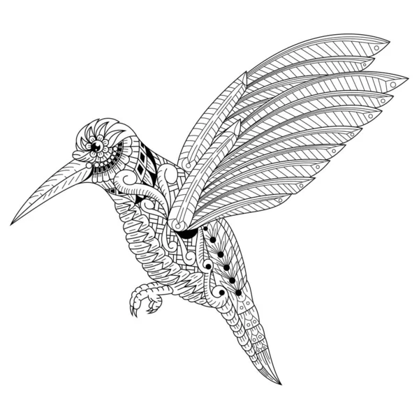 Ручной Рисунок Жужжащей Птицы Стиле Zentangle — стоковый вектор