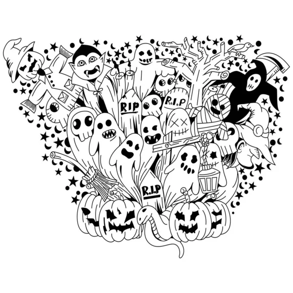 Mano Dibujado Lindo Halloween Doodle — Archivo Imágenes Vectoriales