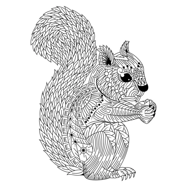 Mano Dibujada Ardilla Estilo Zentangle — Vector de stock