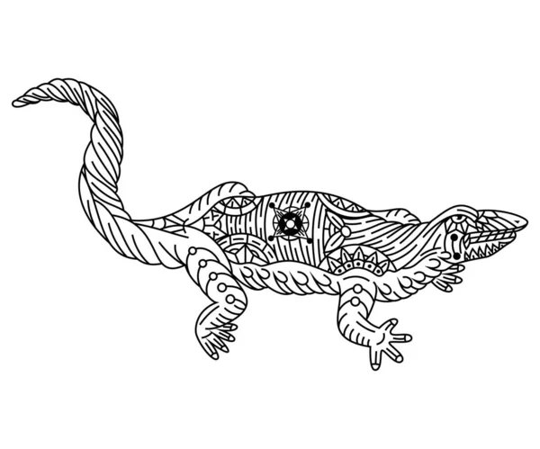 ゾンタングル風のトカゲ頭の手描き — ストックベクタ
