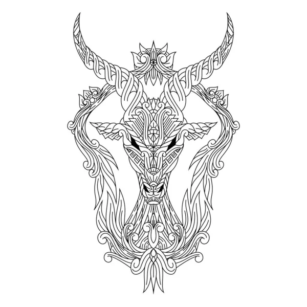 Dessiné Main Tête Cerf Dans Style Zentangle — Image vectorielle