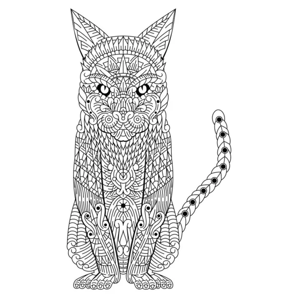 Dibujado Mano Gato Estilo Zentangle — Vector de stock