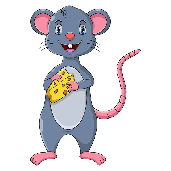 Cute Mouse Cartoon Holding Cheese — Stock Vector