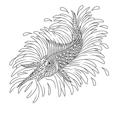 Zentangle tarzında kılıçbalığı çizilmiş.