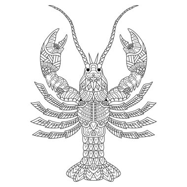 Zentangle tarzında elle çizilmiş ıstakoz.