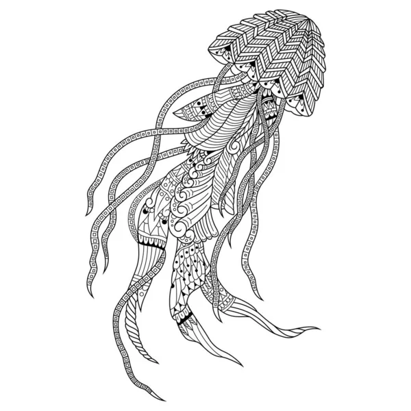 水母手工画成的Zentangle风格 — 图库矢量图片