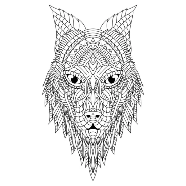 Illustration Tête Loup Zentangle Dessinée Main — Image vectorielle
