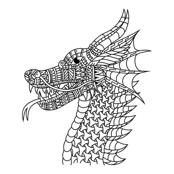 Mano Dibujada Cabeza Dragón Estilo Zentangle — Vector de stock
