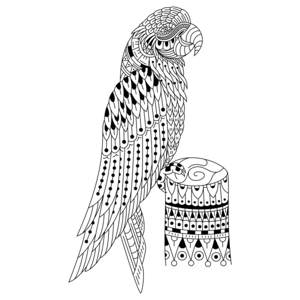 Mano Dibujada Loro Estilo Zentangle — Vector de stock