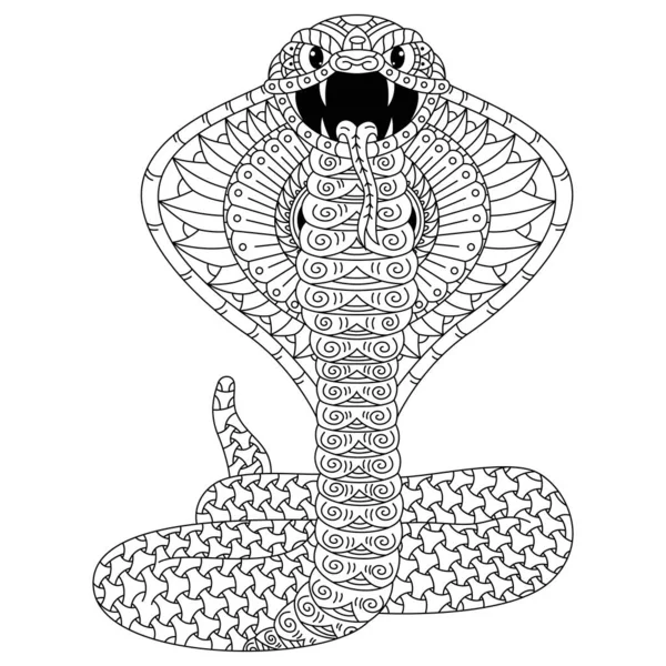Dibujado Mano Cobra Estilo Zentangle — Vector de stock