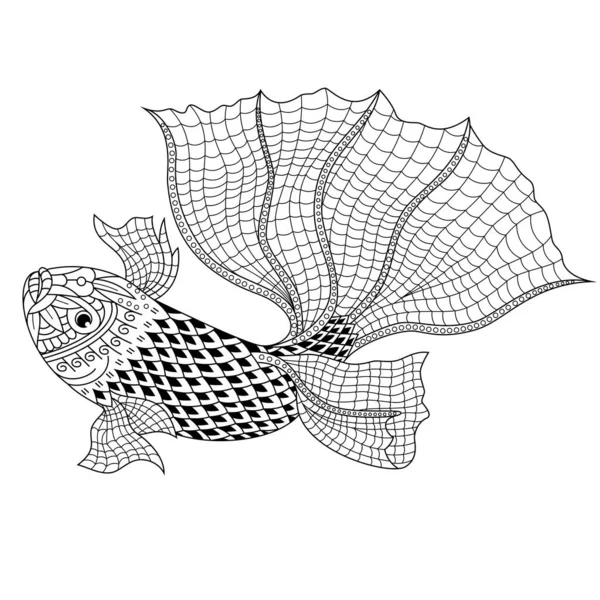 Dessiné Main Betta Poisson Dans Style Zentangle — Image vectorielle