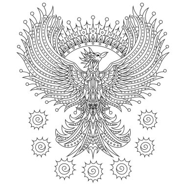 Hand drawn of phoenix in zentangle style clipart